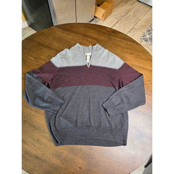 Dockers Mens Colorblock Acrylic Half-Zip Sweater L/G Gray/Burgundy - Picture 1 of 10